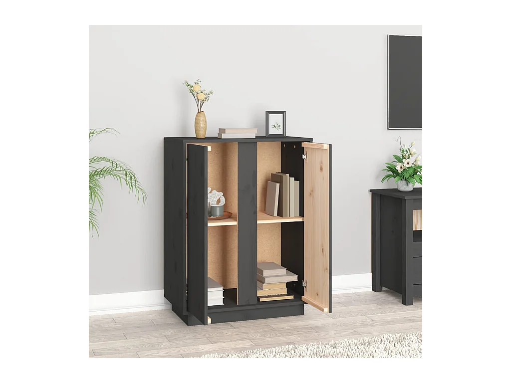 Credenza | Buffet | Armadio Grigia 60x35x80 cm in Legno Massello di Pino