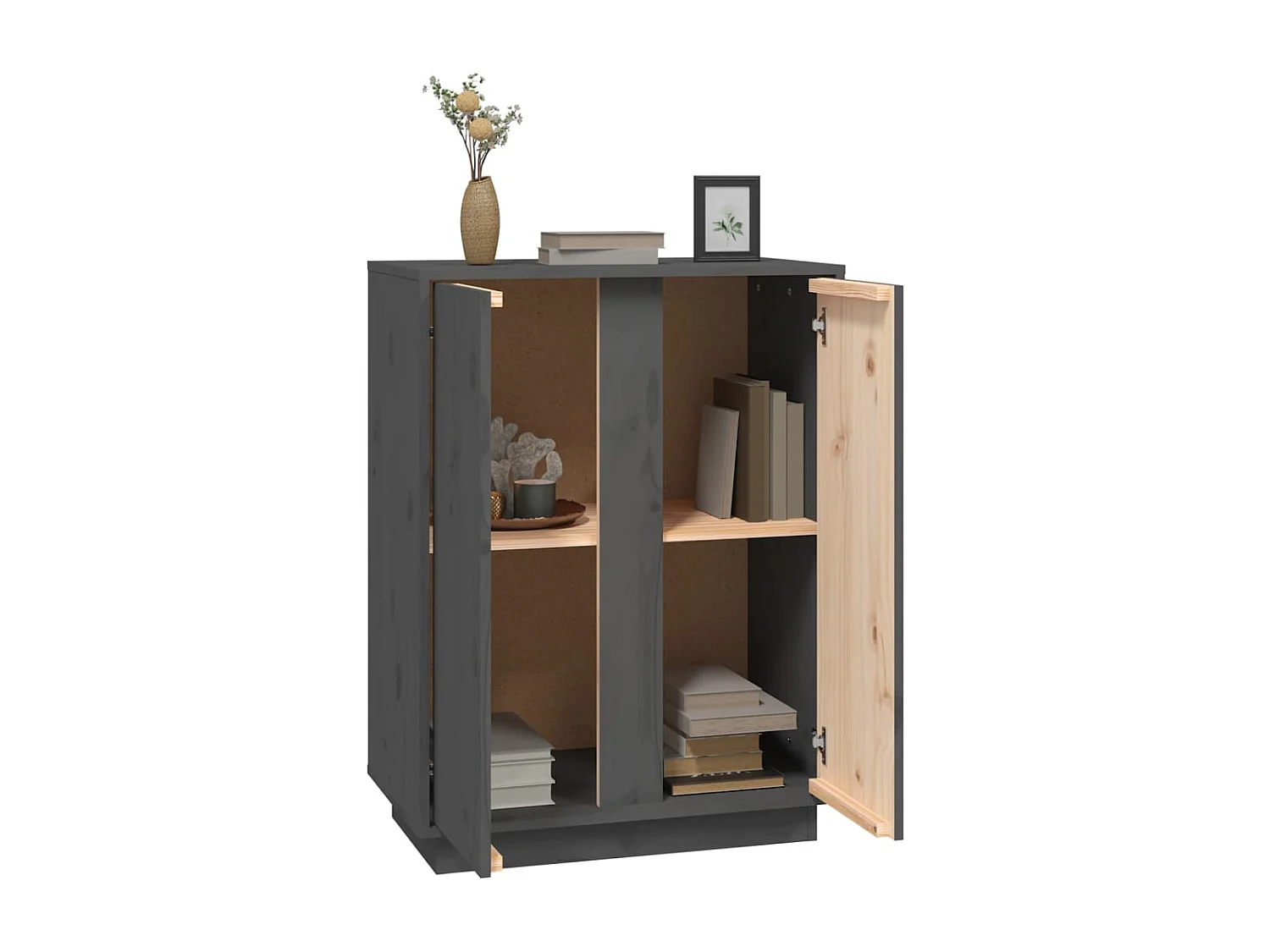 Credenza | Buffet | Armadio Grigia 60x35x80 cm in Legno Massello di Pino