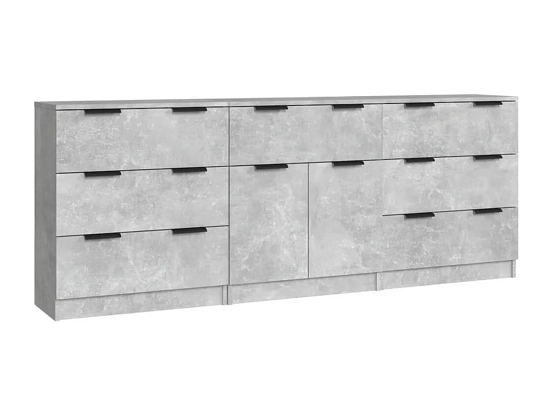 Credenze | Buffet | Armadi 3 pz Grigio Cemento in Legno Multistrato