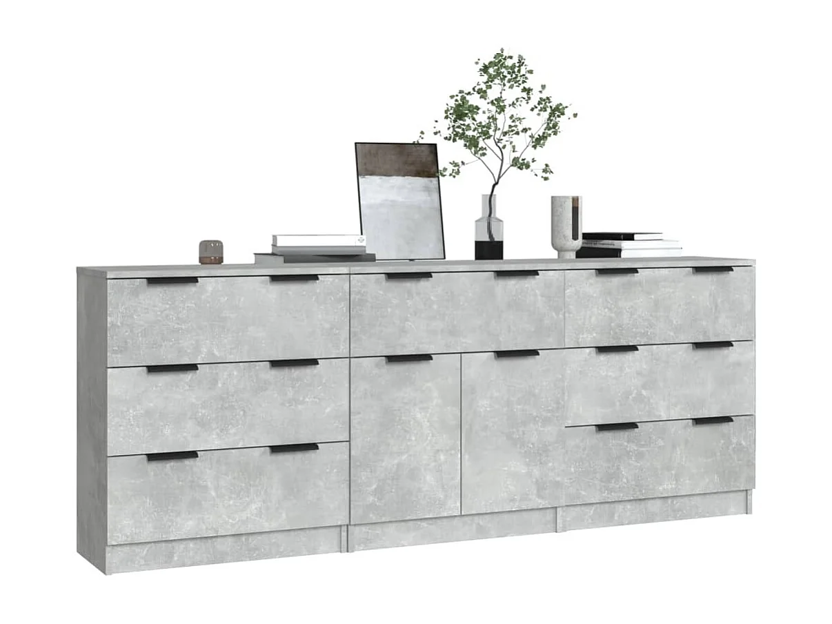 Credenze | Buffet | Armadi 3 pz Grigio Cemento in Legno Multistrato
