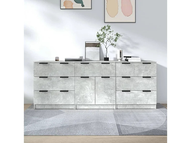 Credenze | Buffet | Armadi 3 pz Grigio Cemento in Legno Multistrato