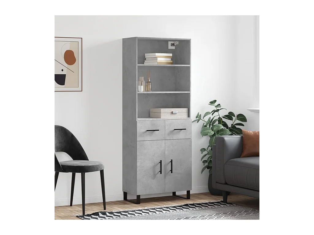 Buffet | Bahut | Meuble de rangement haut Gris béton 69,5x34x180 cm Bois d'ingénierie
