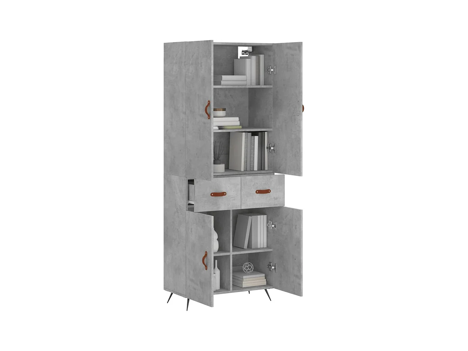 Buffet | Bahut | Meuble de rangement haut Gris béton 69,5x34x180 cm Bois d'ingénierie