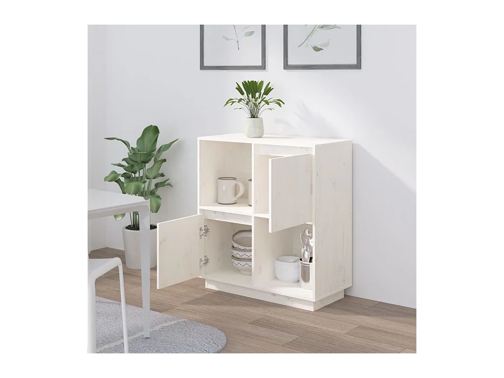Buffet | Bahut | Meuble de rangement blanc 74x35x80 cm bois massif de pin