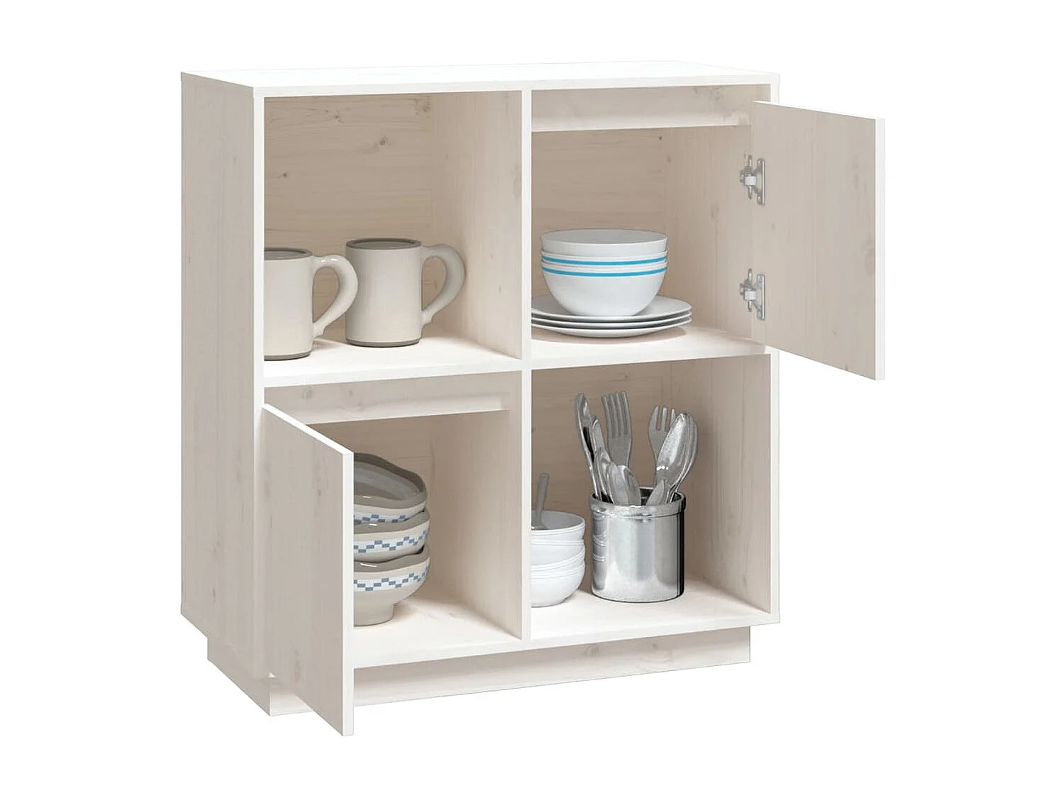 Credenza | Buffet | Armadio Bianca 74x35x80 cm in Legno Massello di Pino