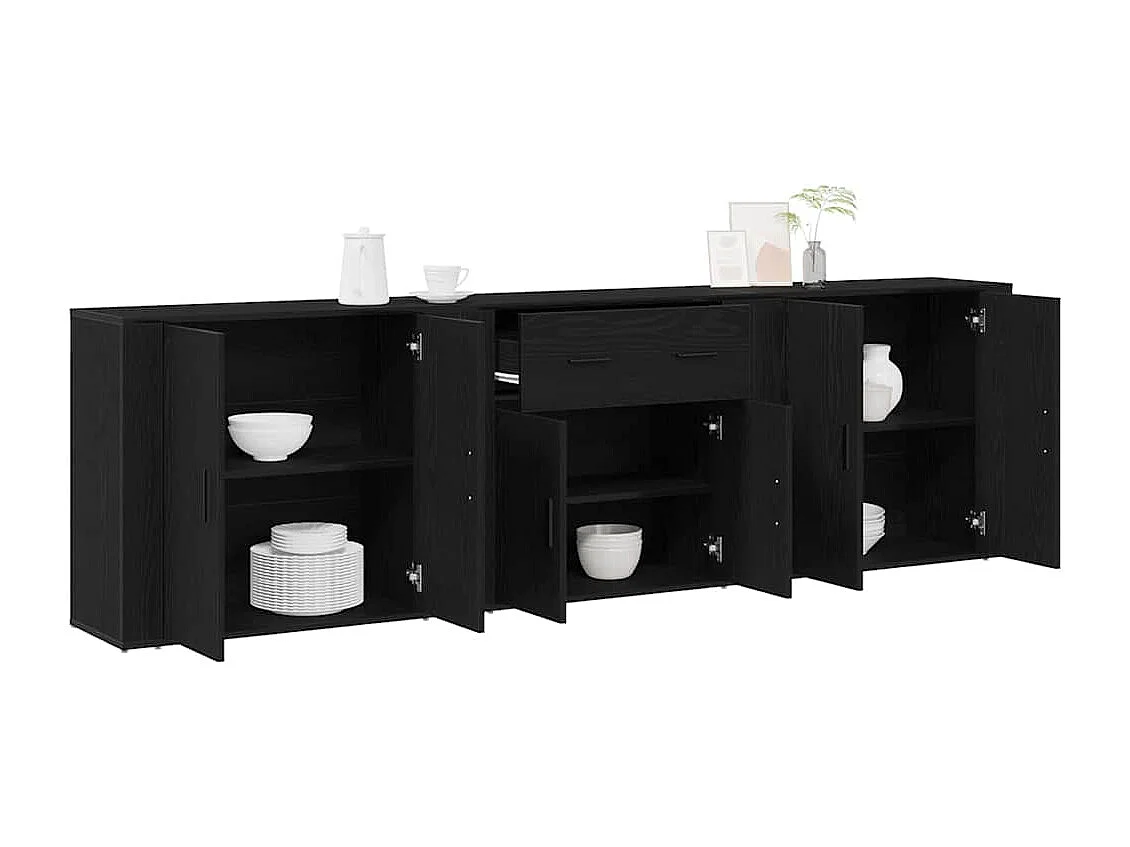 Credenza | Sideboard | Madie 3 pz Rovere Nero Legno ingegnerizzato