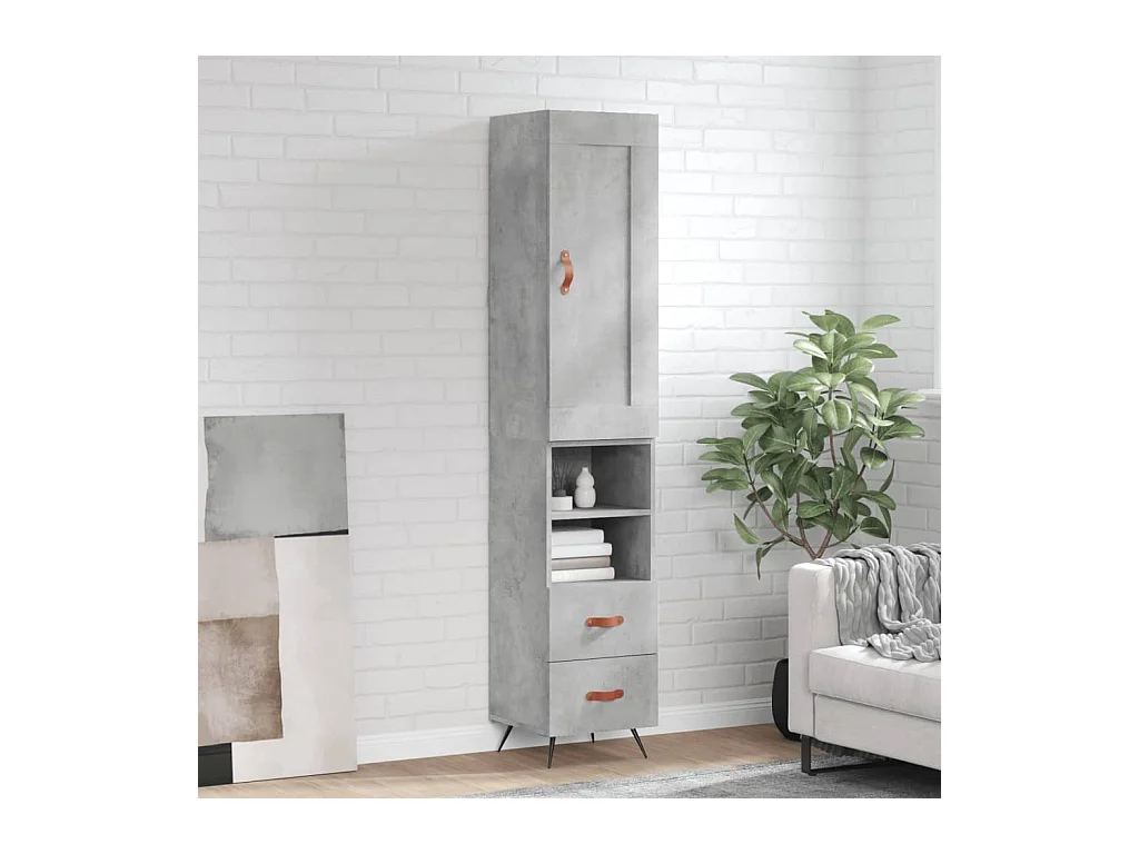 Buffet | Bahut | Meuble de rangement haut Gris béton 34,5x34x180 cm Bois d'ingénierie