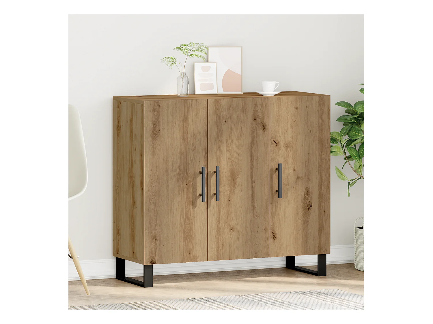 Buffet | Bahut | Meuble de rangement avec 3 Portes Chêne Artisan 90x34x80 cm Bois d'ingénierie