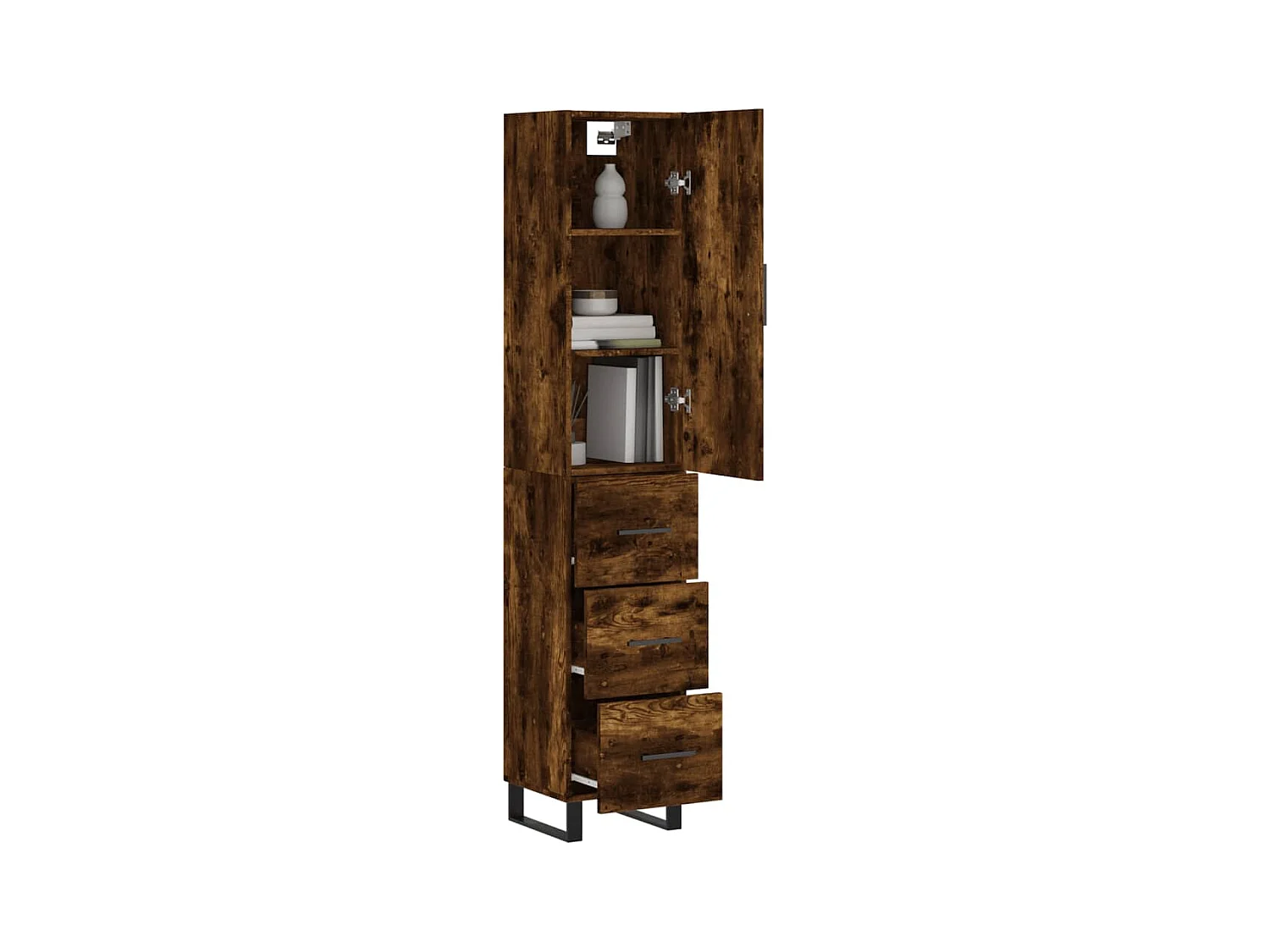 Buffet | Bahut | Meuble de rangement haut Chêne fumé 34,5x34x180 cm Bois d'ingénierie