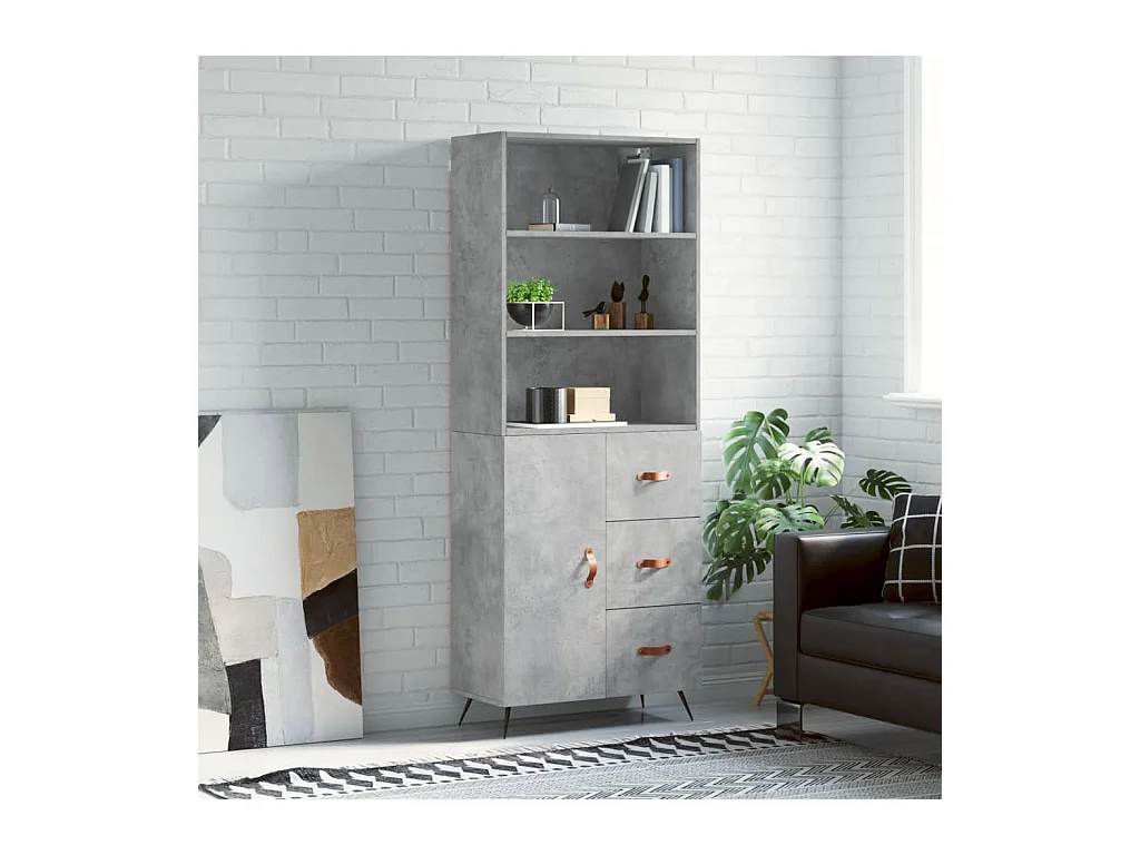 Buffet | Bahut | Meuble de rangement haut Gris béton 69,5x34x180 cm Bois d'ingénierie