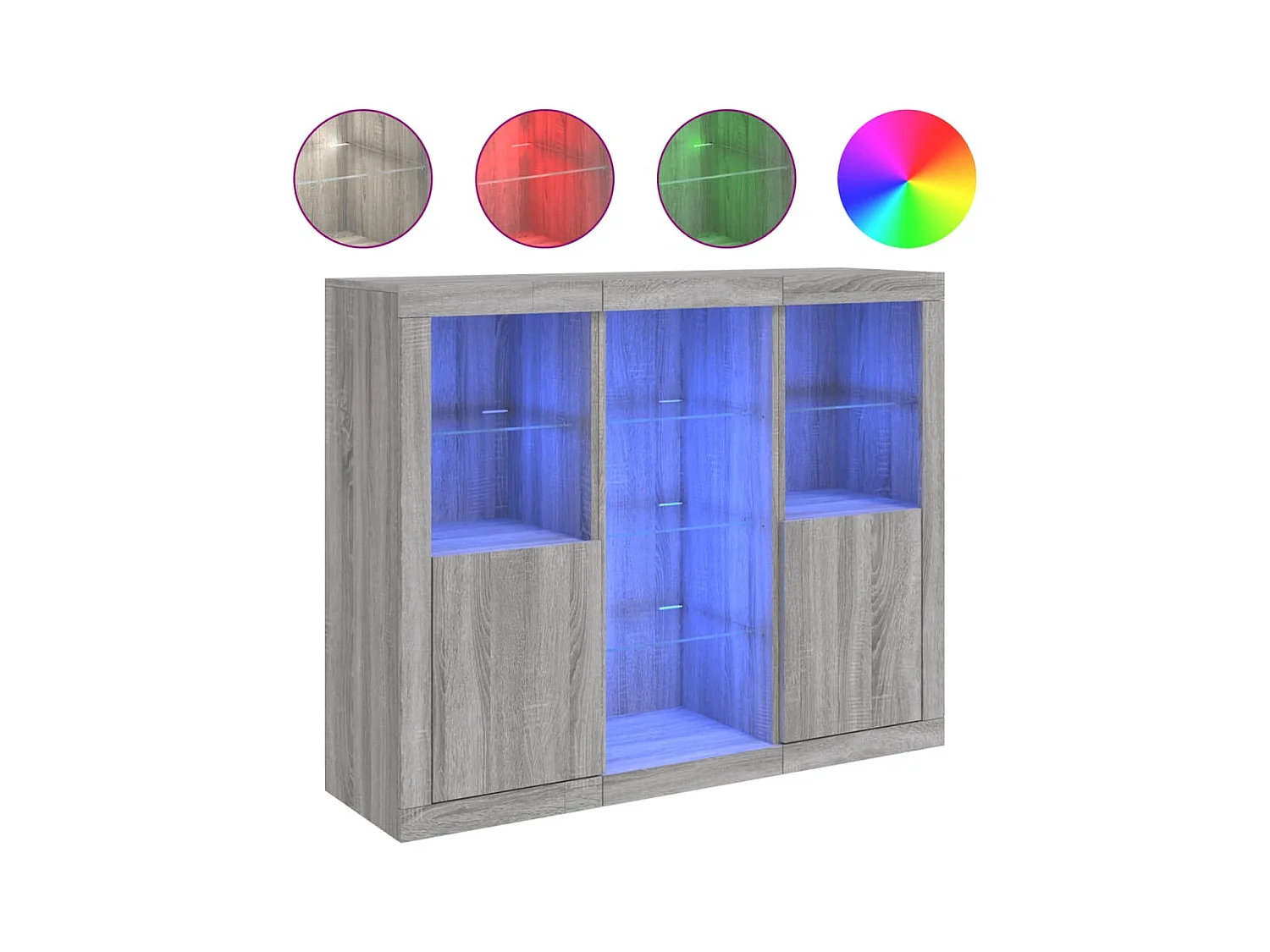 Buffets | Bahuts | Meuble de rangement avec lumières LED 3 pcs sonoma gris bois d'ingénierie