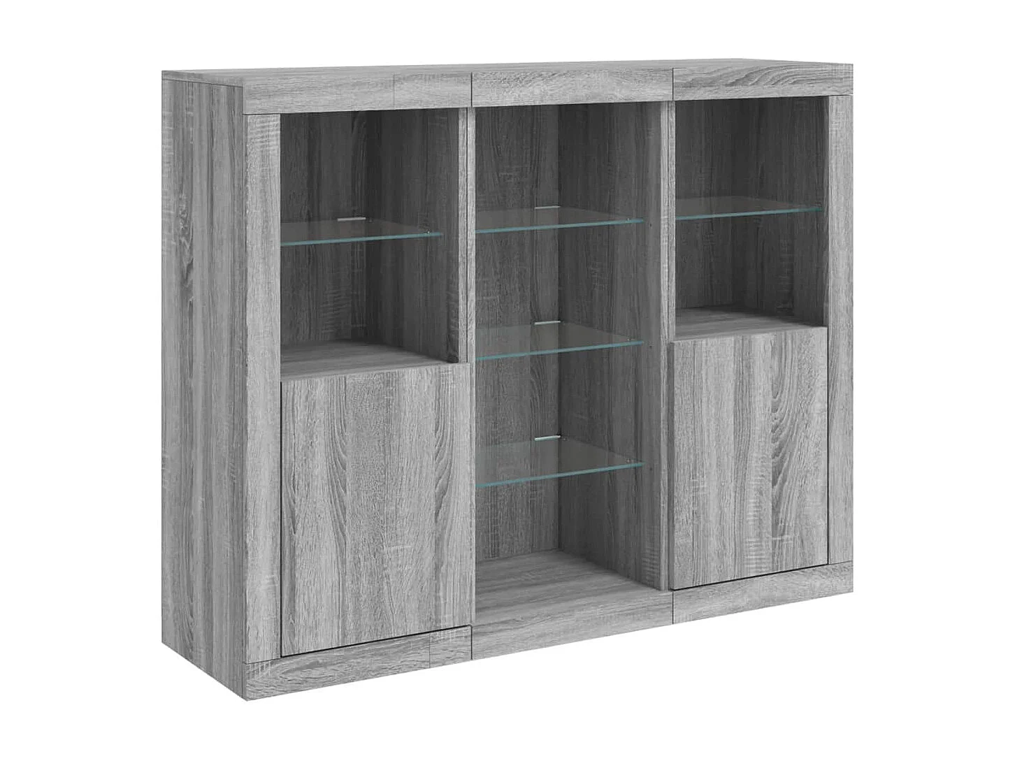 Buffets | Bahuts | Meuble de rangement avec lumières LED 3 pcs sonoma gris bois d'ingénierie