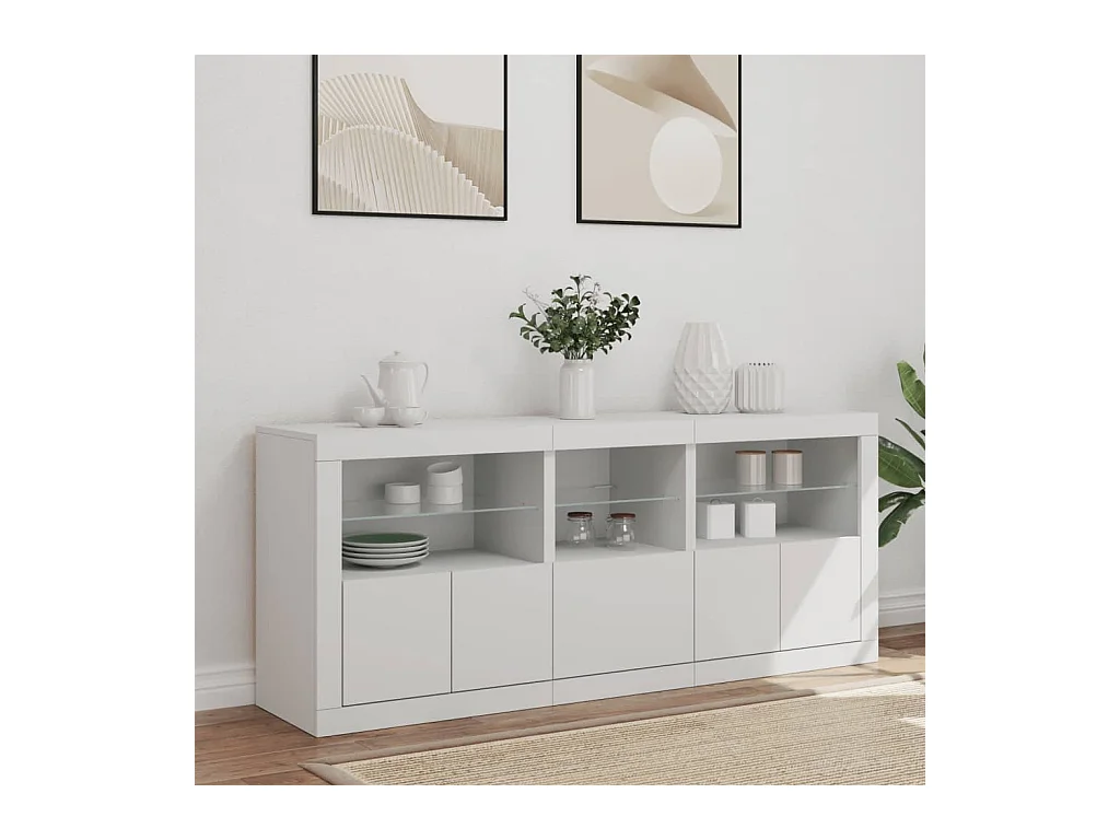 Buffet | Bahut | Meuble de rangement avec lumières LED blanc 162x37x67 cm