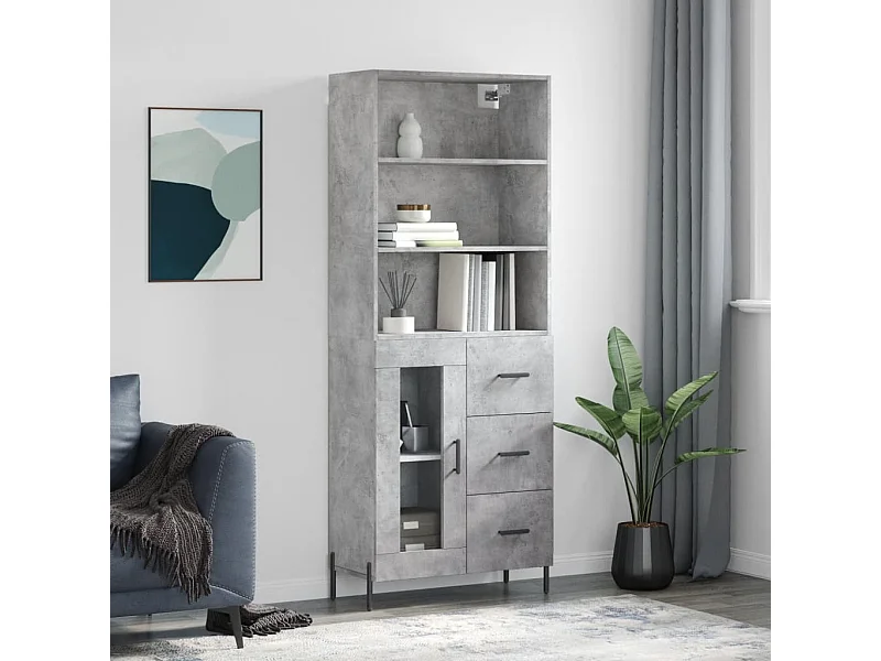 Credenza | Buffet | Armadio Grigio Cemento 69,5x34x180 cm in Legno Multistrato