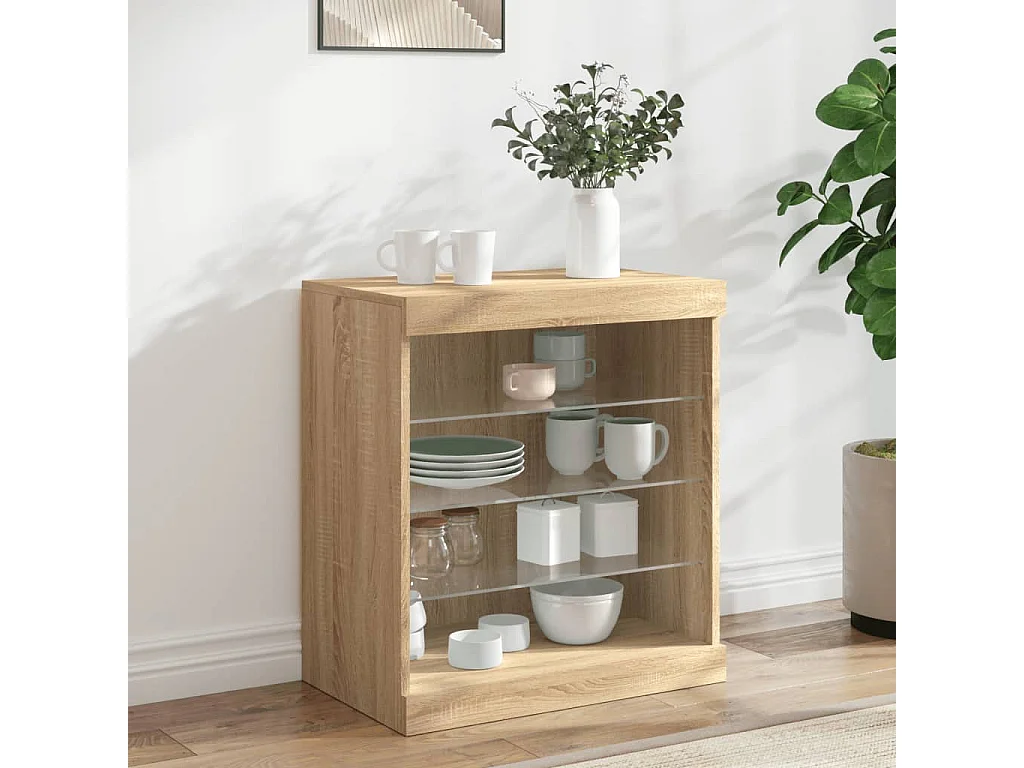 Buffet | Bahut | Meuble de rangement avec lumières LED chêne sonoma 60,5x37x67 cm