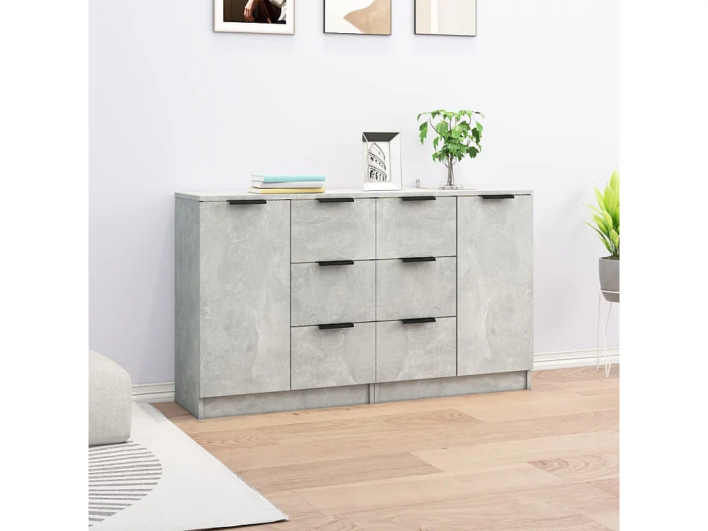 Buffets | Bahuts | Meuble de rangement 2 pcs Gris béton 60x30x70 cm Bois d'ingénierie