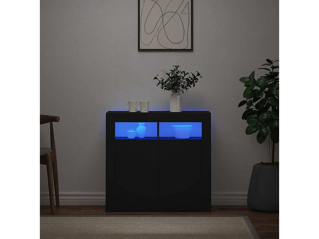 Buffet | Bahut | Meuble de rangement avec lumières LED noir 80x35x75 cm