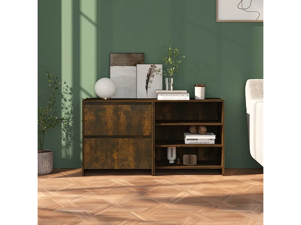 Buffets | Bahuts | Meuble de rangement 2 pcs Chêne fumé Bois d'ingénierie