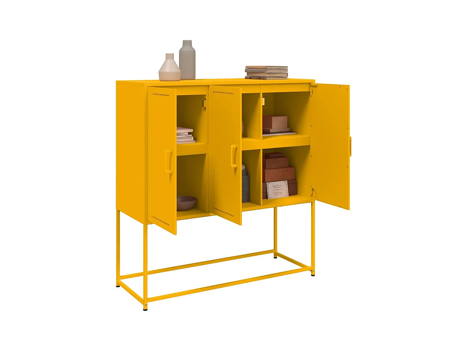 Buffet | Bahut | Meuble de rangement haut jaune moutarde 100,5x39x107 cm acier