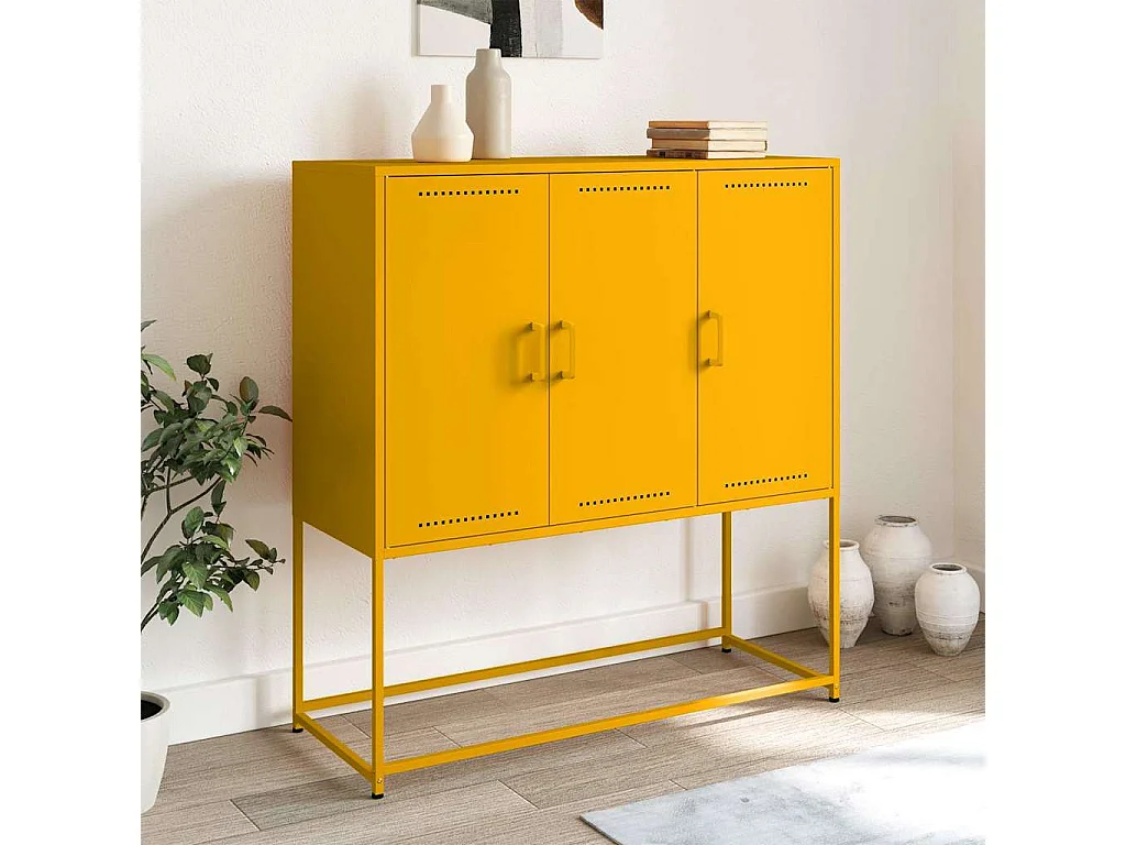 Credenza | Buffet | Armadio Giallo Senape 100,5x39x107 cm in Acciaio