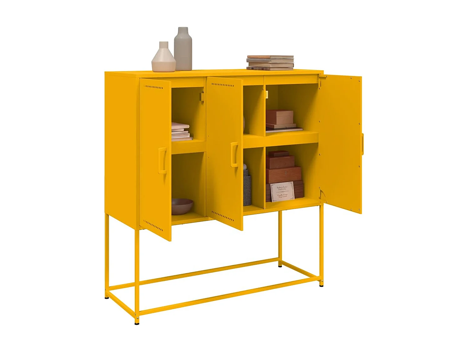 Credenza | Buffet | Armadio Giallo Senape 100,5x39x107 cm in Acciaio