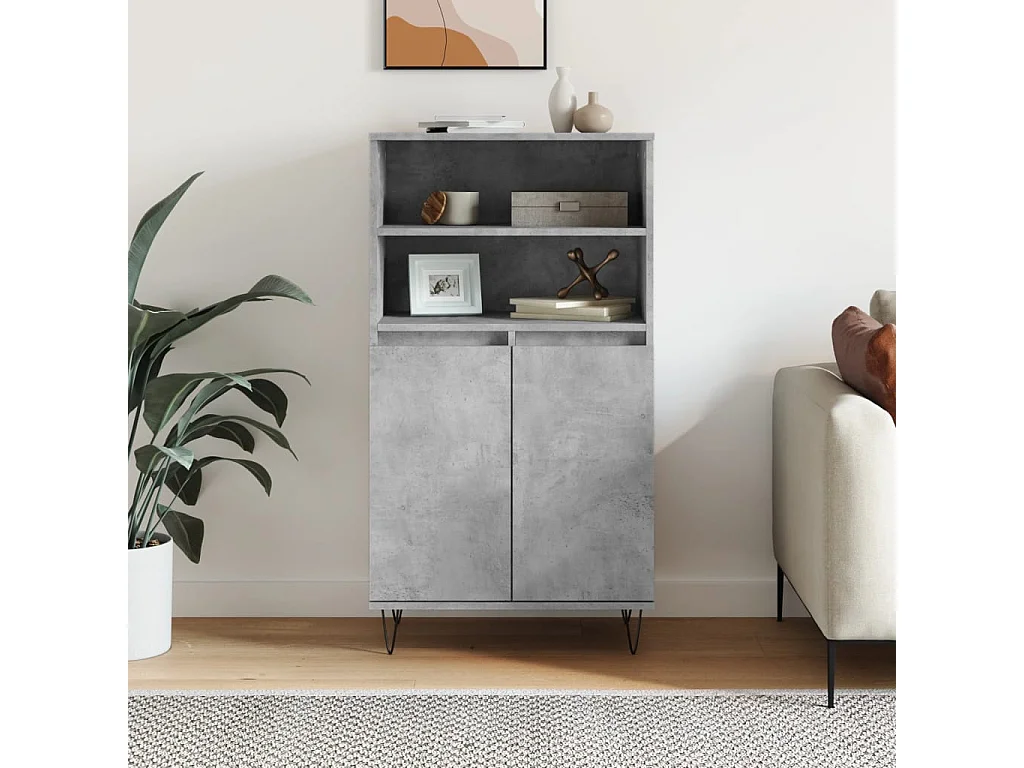 Buffet | Bahut | Meuble de rangement haut Gris béton 60x36x110 cm Bois d'ingénierie