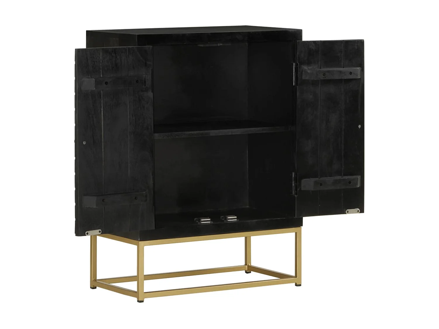 Credenza | Buffet | Armadio con 2 Ante Nero e Oro 55x30x75 cm Legno Massello Mango