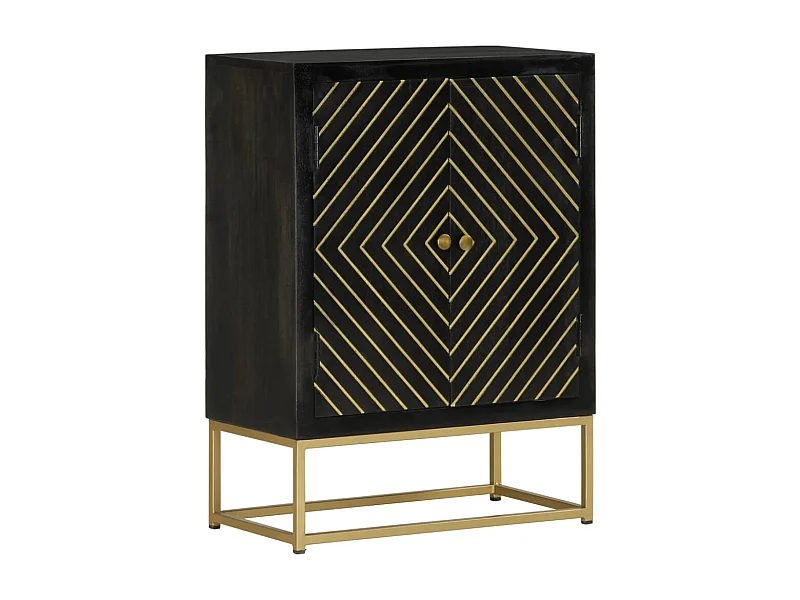 Credenza | Buffet | Armadio con 2 Ante Nero e Oro 55x30x75 cm Legno Massello Mango