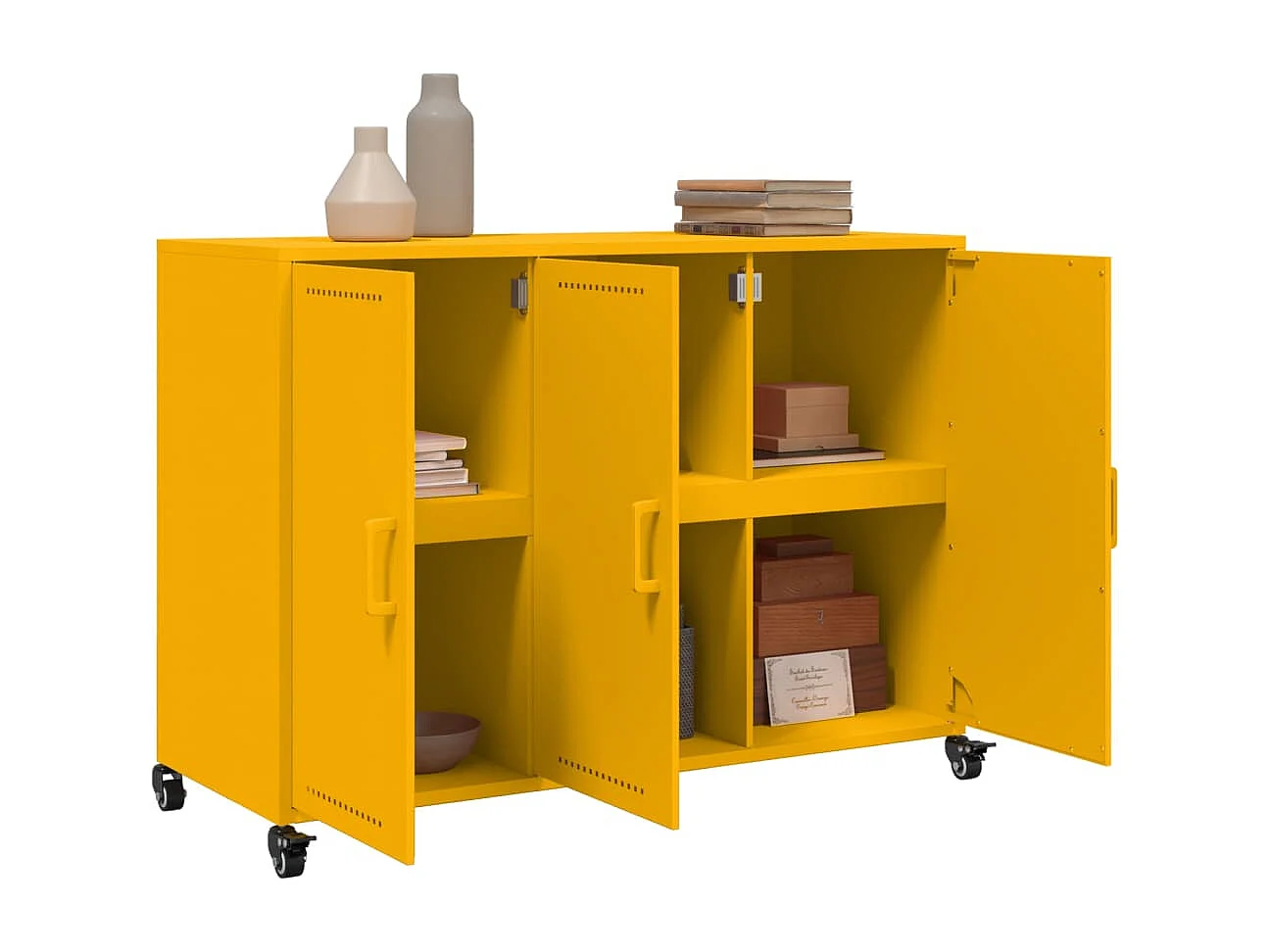 Credenza | Buffet | Armadio Giallo Senape 100,5x39x72 cm in Acciaio
