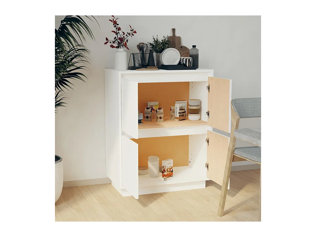 Buffet | Bahut | Meuble de rangement Blanc 60x34x75 cm Bois massif de pin
