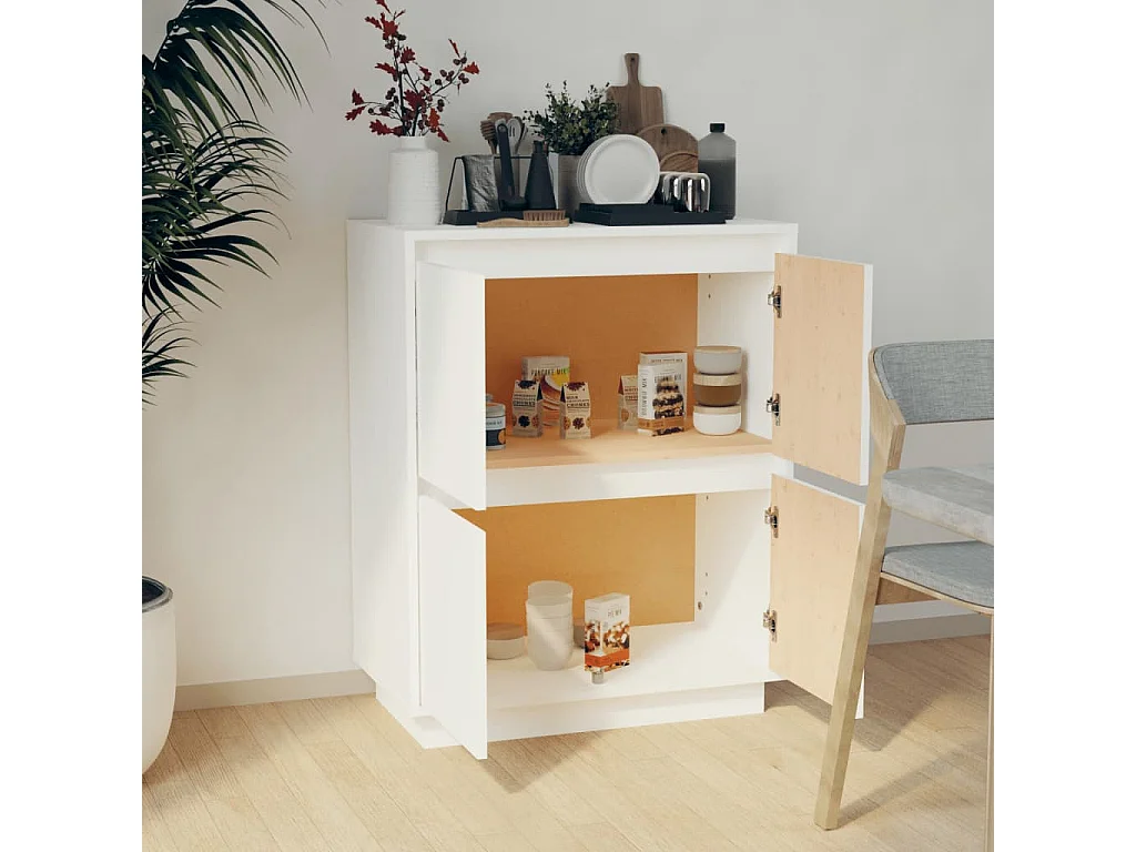 Credenza | Buffet | Armadio Bianca 60x34x75 cm in Legno Massello di Pino