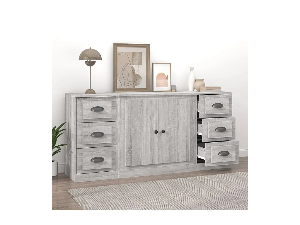 Credenze | Buffet | Armadi 3 pz Grigio Sonoma in Legno Multistrato