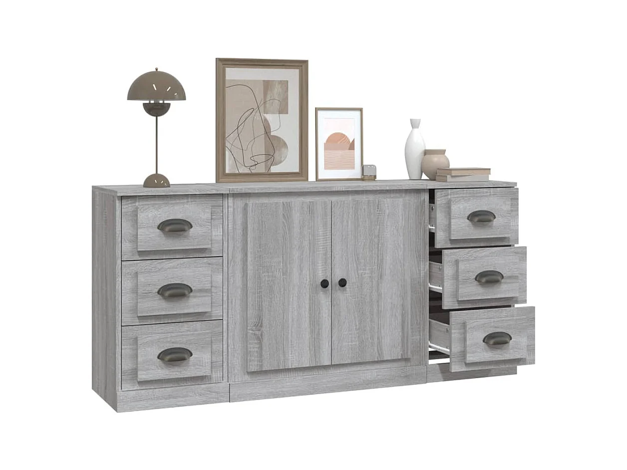 Credenze | Buffet | Armadi 3 pz Grigio Sonoma in Legno Multistrato