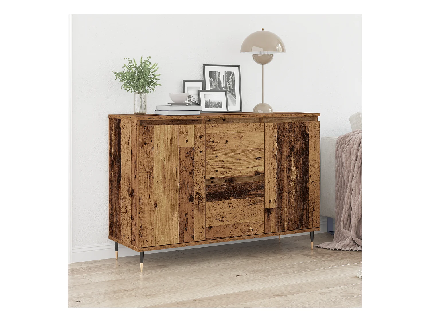 Buffet | Bahut | Meuble de rangement avec portes et tiroirs en vieux bois 101,5x35x70 cm