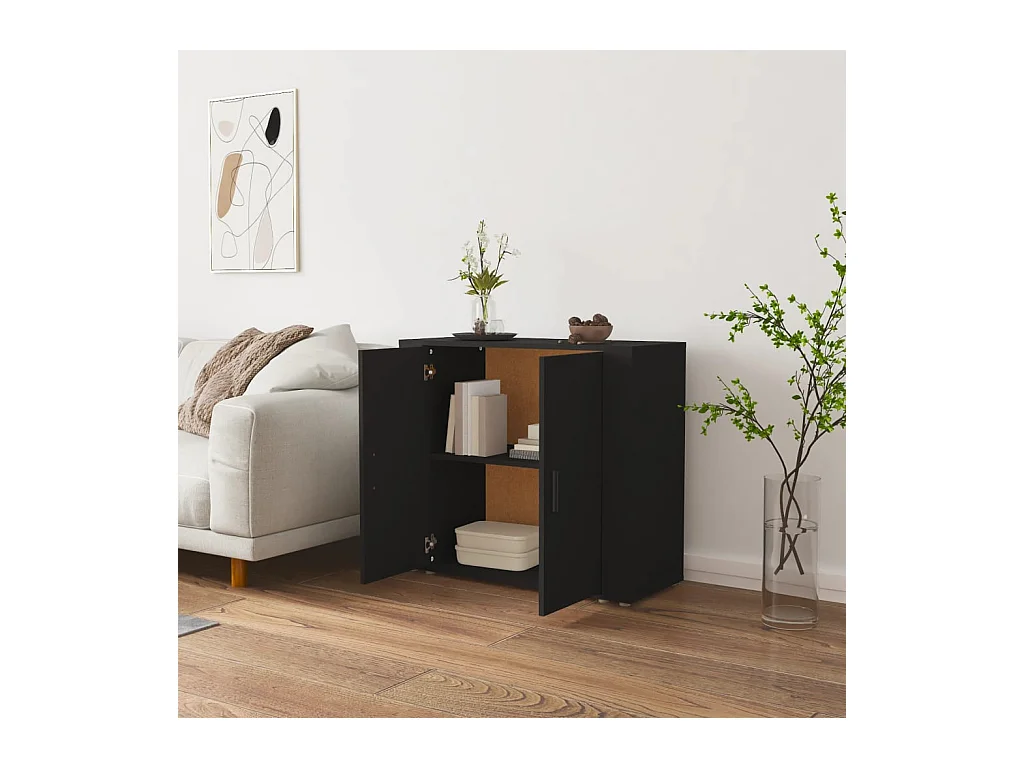 Credenza | Buffet | Armadio Nera 80x33x70 cm in Legno Multistrato