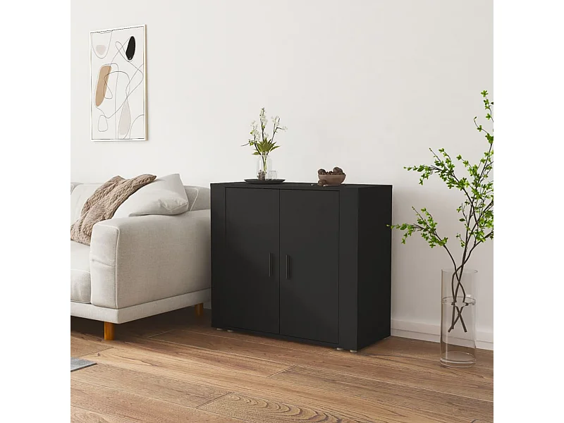 Credenza | Buffet | Armadio Nera 80x33x70 cm in Legno Multistrato