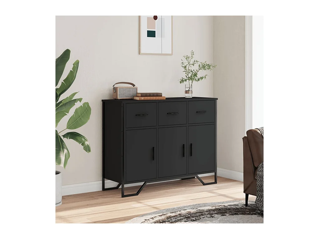 Buffet | Bahut | Meuble de rangement noir 97x32,5x74,5 cm bois d’ingénierie