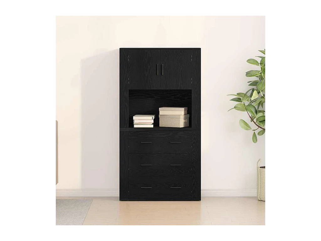 Buffet | Bahut | Meuble de rangement Chêne Noir 80x33x150 cm Bois d'ingénierie