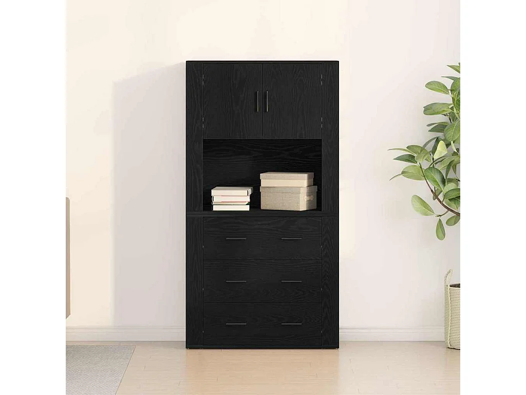 Buffet | Bahut | Meuble de rangement Chêne Noir 80x33x150 cm Bois d'ingénierie