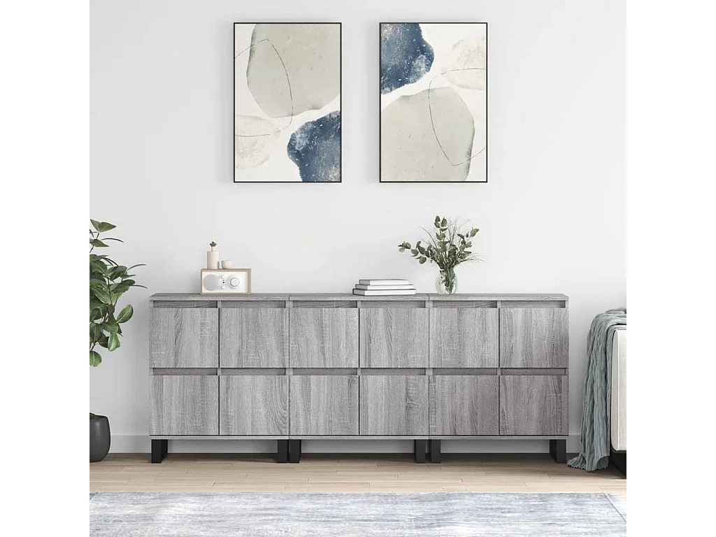 Buffets | Sideboards | Dressoirs 3 st bewerkt hout grijs sonoma eikenkleurig