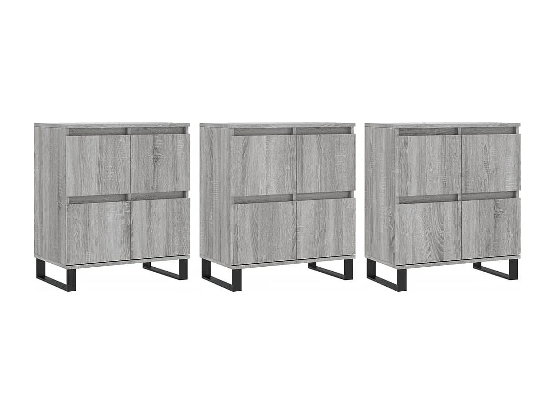 Buffets | Sideboards | Dressoirs 3 st bewerkt hout grijs sonoma eikenkleurig