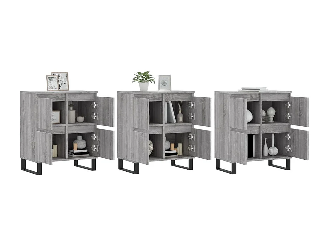 Buffets | Sideboards | Dressoirs 3 st bewerkt hout grijs sonoma eikenkleurig