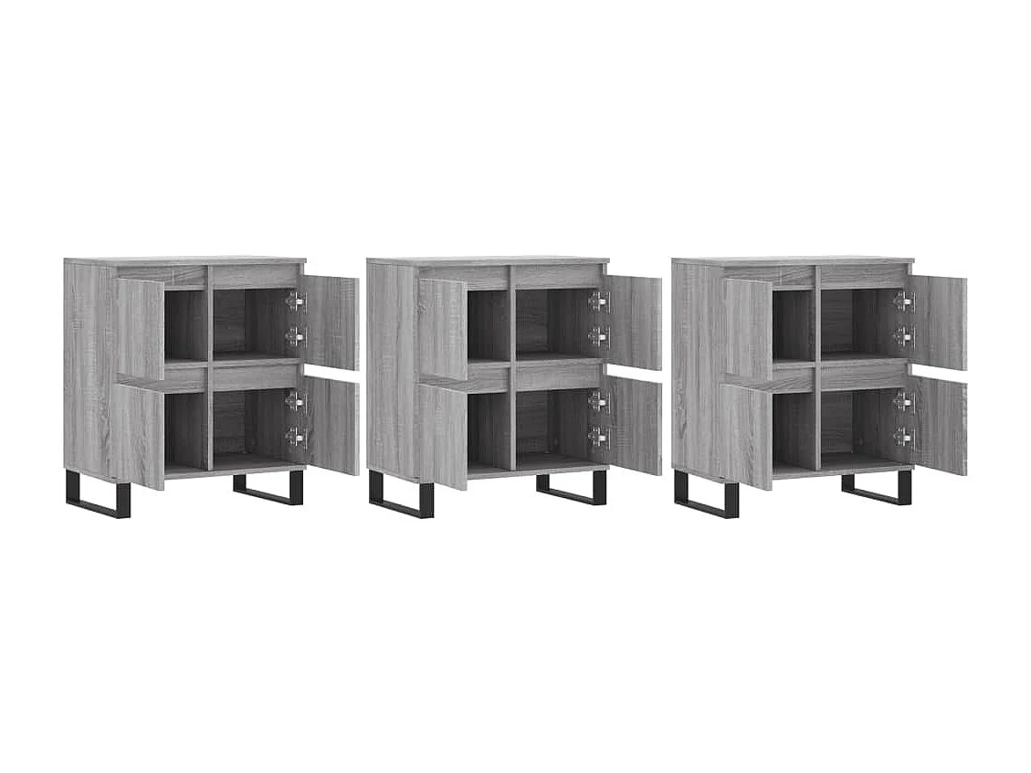 Buffets | Sideboards | Dressoirs 3 st bewerkt hout grijs sonoma eikenkleurig