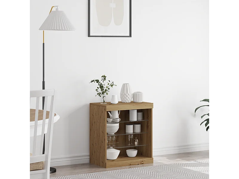 Buffet | Bahut | Meuble de rangement avec lumières LED Chêne artisan 60,5x37x67 cm