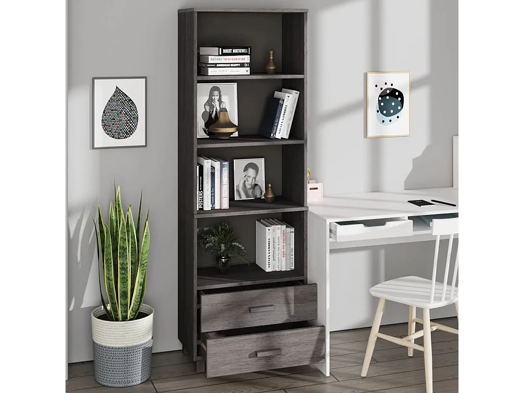 Credenza | Buffet | Armadio HAMAR Grigio Chiaro 60x35x180cm Legno Massello di Pino