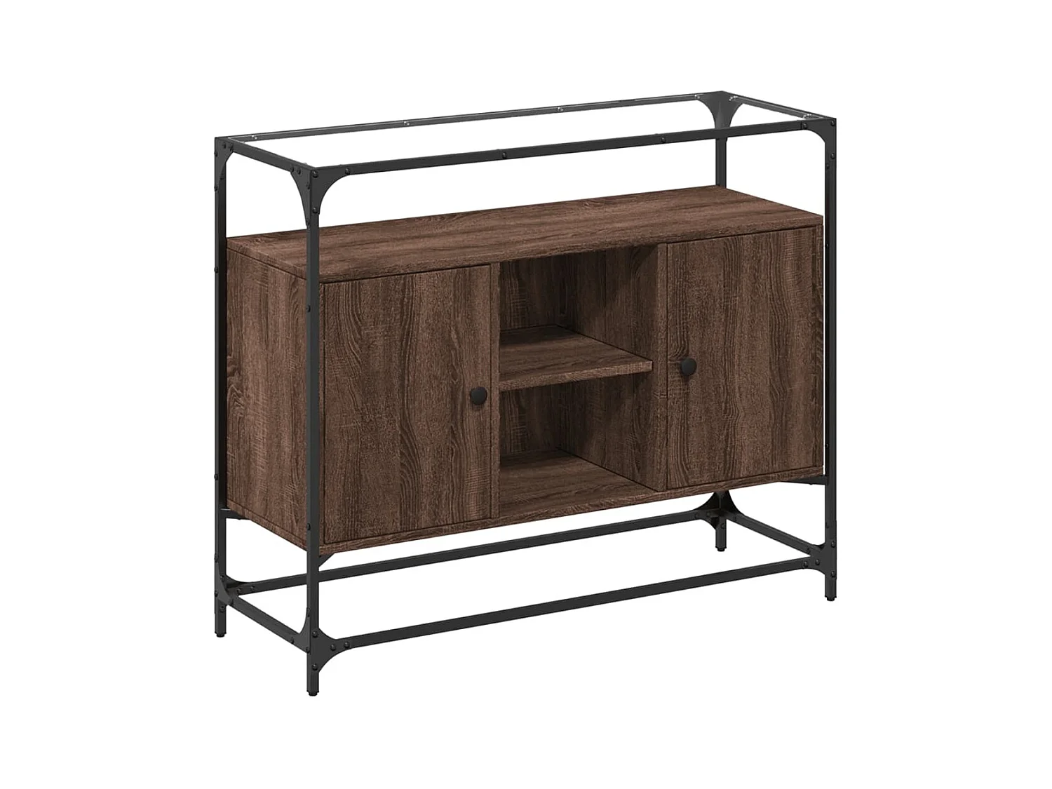 Buffet | Bahut | Meuble de rangement avec dessus en verre chêne marron bois d'ingénierie
