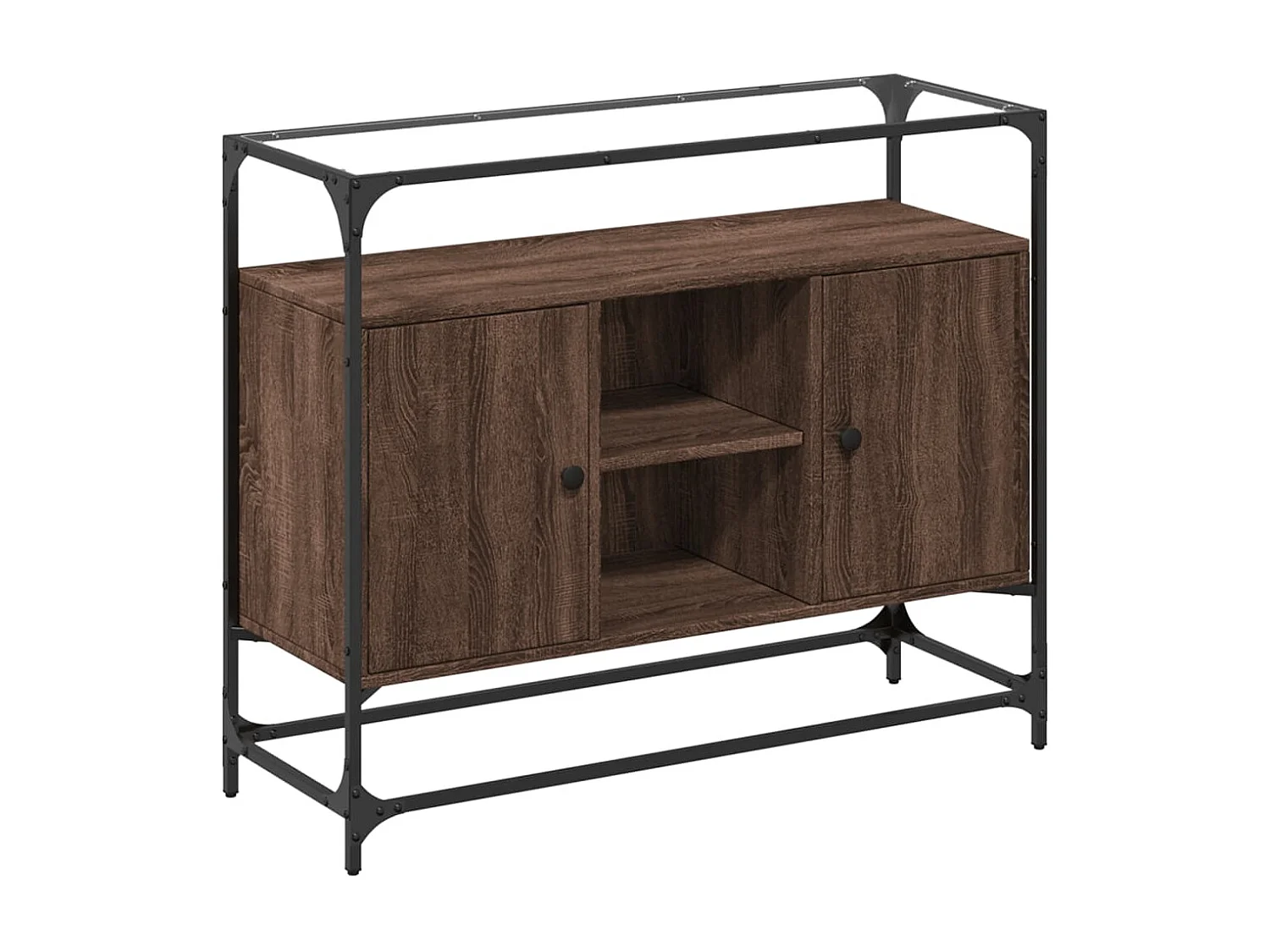 Buffet | Bahut | Meuble de rangement avec dessus en verre chêne marron bois d'ingénierie