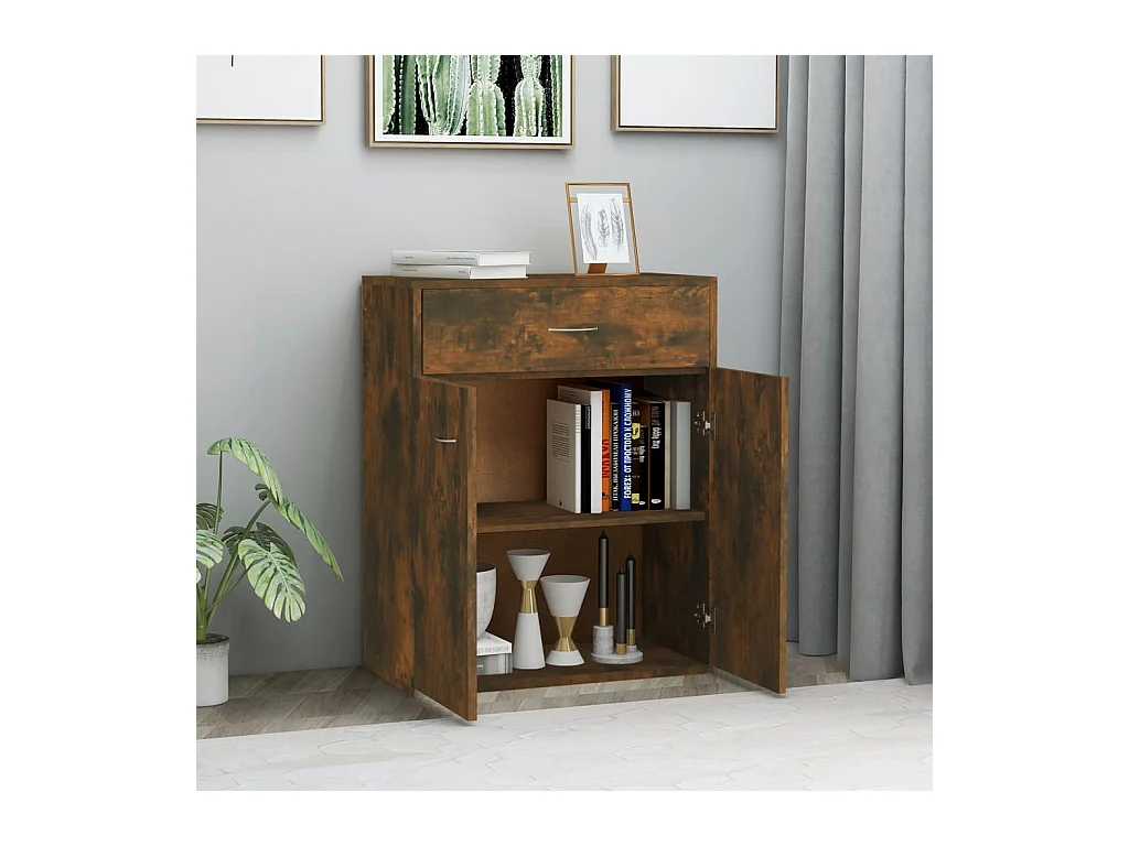 Buffet | Commode à tiroir | Meuble de rangement Chêne fumé 60x30x75 cm Bois d'ingénierie