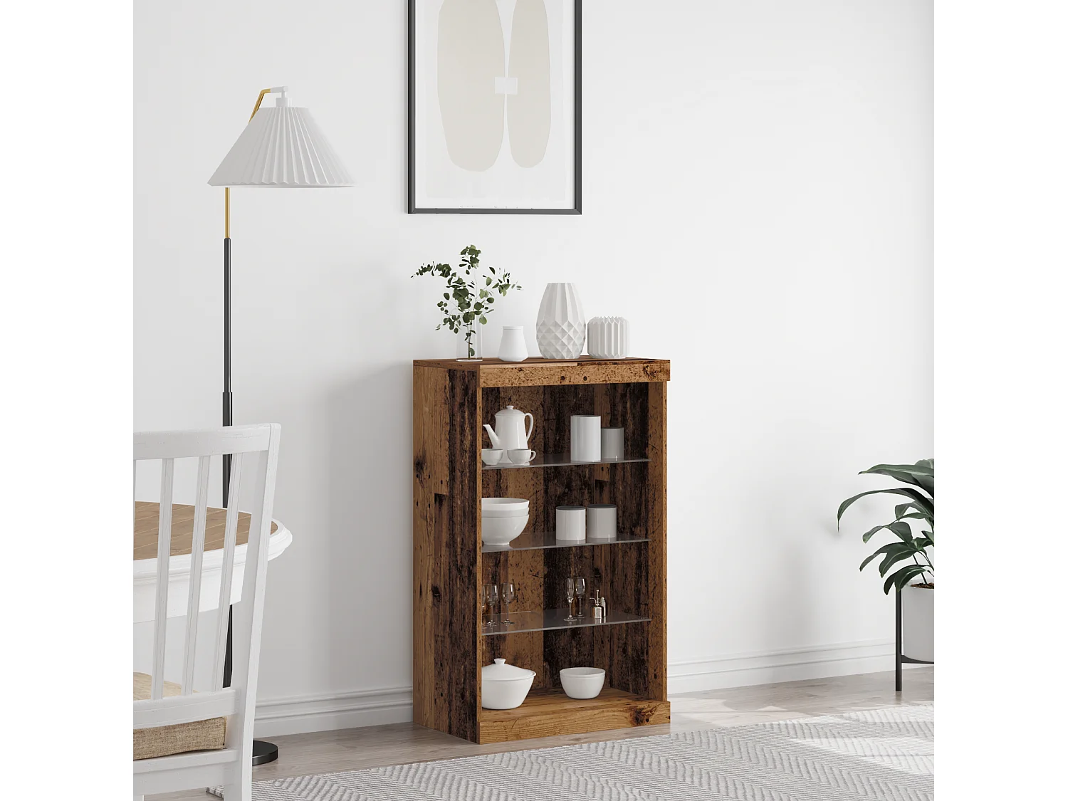 Buffet | Bahut | Meuble de rangement avec lumières LED en bois ancien 60,5x37x100 cm