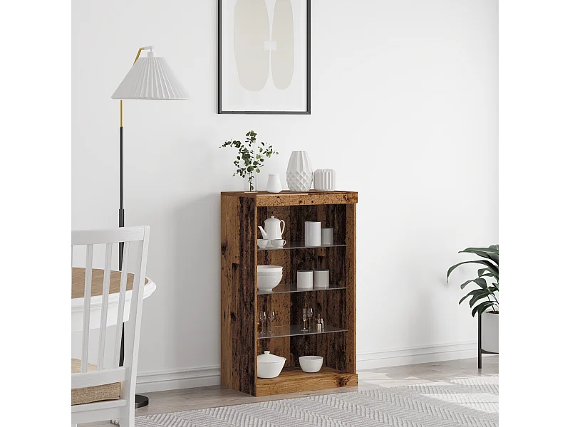 Buffet | Bahut | Meuble de rangement avec lumières LED en bois ancien 60,5x37x100 cm